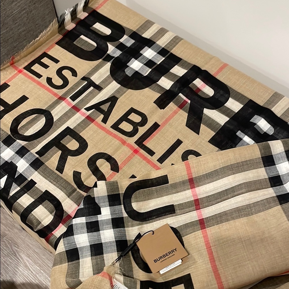 Burberry Tan and Black Logo Scarf